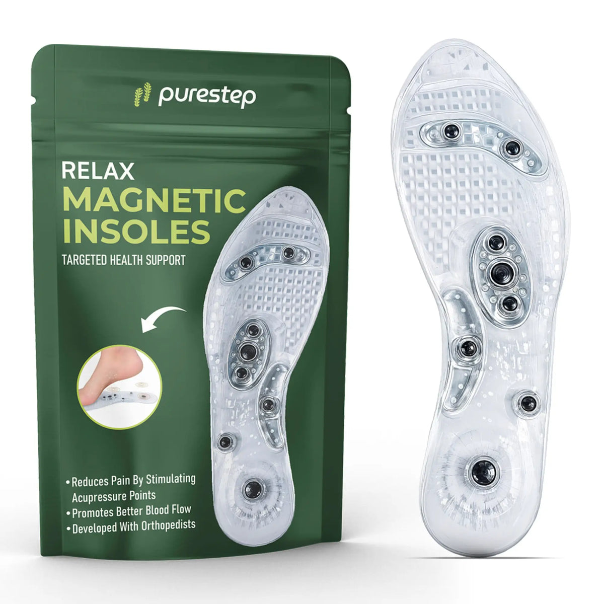 Relax Magnetic Insoles Reduce Pain by Stimulating Acupressure Points Purestep