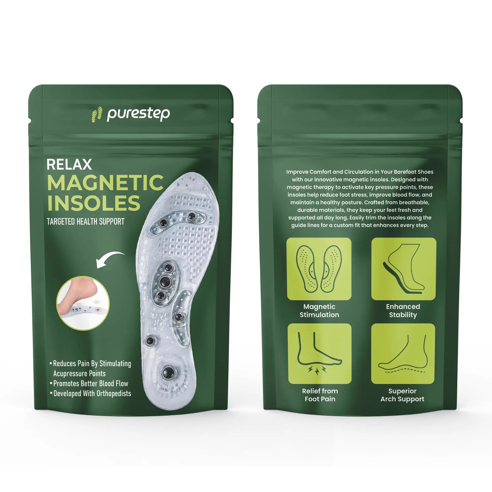 Relax Magnetic Insoles Reduce Pain by Stimulating Acupressure Points Purestep